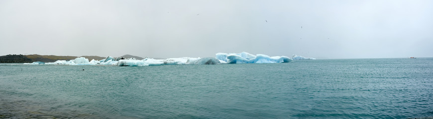 Nice panoramic view of the Jokursarlon glacial lake in the southeast of the island of Iceland