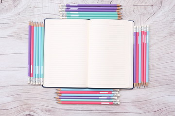 Back to school. colorful Items for the school on white background