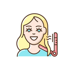 Hair styling RGB color icon. Hairstyling shop. Beauty salons. Hairdressing. Hairdo salon. Professional hair stylist. Beauty procedures. Beautician services. Isolated vector illustration