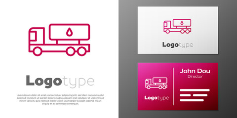 Logotype line Tanker truck icon isolated on white background. Petroleum tanker, petrol truck, cistern, oil trailer. Logo design template element. Vector.