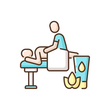 recommend clip art: Massage RGB color icon. Spa center. Massage therapy. Wellness studio. Therapist. Traditional thai and indian treatment. Relaxation services. Physiotherapy. Isolated vector illustration