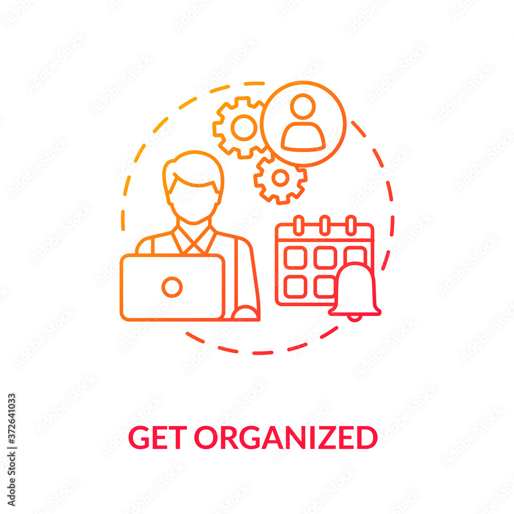 Poster get organized red gradient concept icon. freshman time management. project and assignment completion