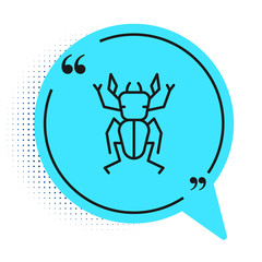 Black line Beetle deer icon isolated on white background. Horned beetle. Big insect. Blue speech bubble symbol. Vector.