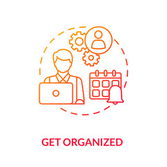 Get organized red gradient concept icon. Freshman time management. Project and assignment completion. College life idea thin line illustration. Vector isolated outline RGB color drawing