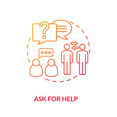 Ask for help red gradient concept icon. Assistance for freshman. Student assistance. Support from helpdesk. College lifestyle idea thin line illustration. Vector isolated outline RGB color drawing