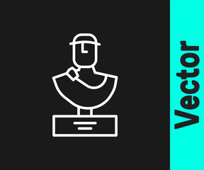 White line Ancient bust sculpture icon isolated on black background. Vector.