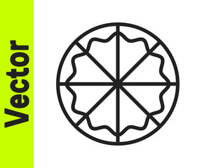 Black line Pizza icon isolated on white background. Fast food menu. Vector.