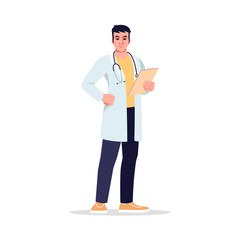Primary care physician semi flat RGB color vector illustration. Medical staff. Male general practitioner. Young japanese man working as medical doctor isolated cartoon character on white background