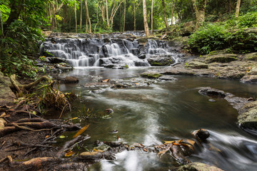 Naklejka na ściany i meble Waterfall in Namtok Samlan National Park. Beautiful nature at Saraburi province Thailand