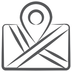 
Diagrammatic representation of an area of land or sea showing physical features, map location doodle line vector 
