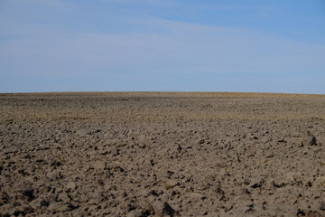 Fototapeta na wymiar Blue sky over a plowed field. Spring landscape. Agriculture.