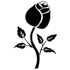 Naklejka premium Rose blooming icon. Vector illustration of a rose bud with leaves. Hand drawn beautiful rose flower.