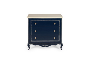 vintage chest of drawers in classic style with carved elements navy color on a white background