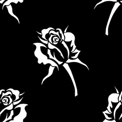 Blooming rose seamless pattern. Vector illustration of a seamless background of roses. Hand drawn roses flower.