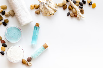 Beauty and fashion concept with spa set and seashells