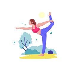 outdoor natural yoga woman pose illustration flat