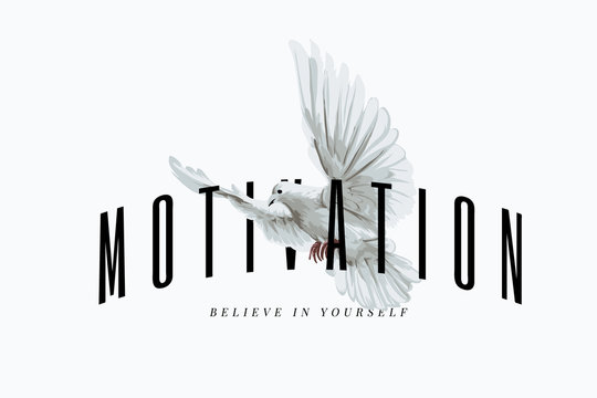 vector illustration of white pigeon flying with motivation slogan 