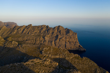 Aerial drone phpotography of sunset Mallorca landscape 