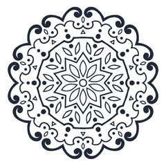 Ornament of geometric flower, circle, swirling lines and leaf. Print for the cover of the book, postcards, t-shirts, carpet.