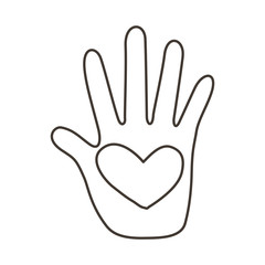 hand human stop with heart protesting line style icon