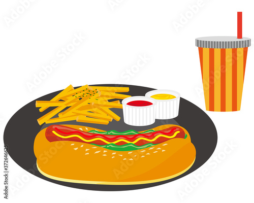 フライドポテトとドリンクとホットドックセットのベクターイラスト Wall Mural Nisi フライドポテトとドリンクとホットドックセットのベクターイラスト Wall Mural Nisi