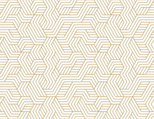 Abstract stripes, line vector seamless pattern. Neutral monochrome business background, gold white color. Linear shapes, creative geometric ornament