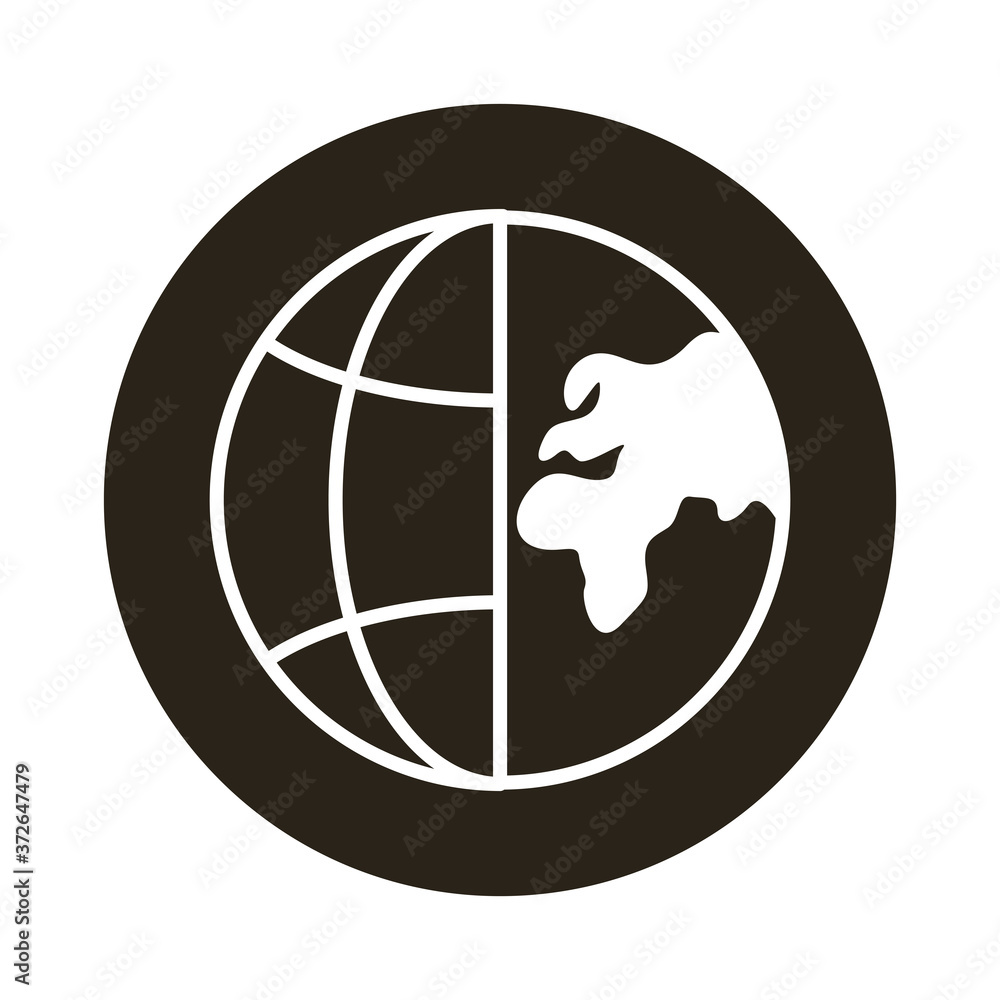 Poster sphere world planet with continents block style icon