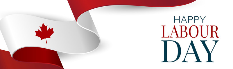 Canada Labour Day banner. or header Canadian waving ribbon flag background. National workers holiday concept. Vector illustration.