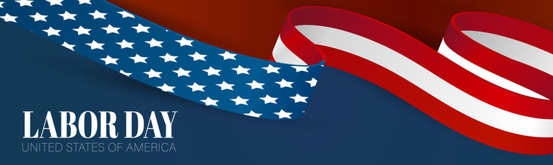 Fototapeta na wymiar Labor Day banner. USA national federal holiday header design. American flag waving ribbon background. Realistic vector illustration.