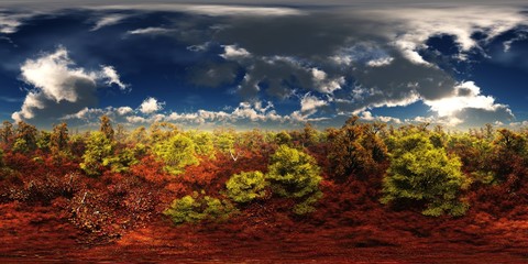Panorama of the autumn landscape. HDRI, environment map , Round panorama, spherical panorama, equidistant projection, panorama 360, 3d rendering