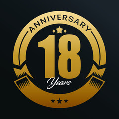 18th Anniversary logo,1 year Anniversary logo design celebration, luxurious golden color logo,.