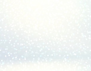 New year decorative white room 3d. Light bokeh flying. Pastel blank blur background. Winter holiday subtle illustration.