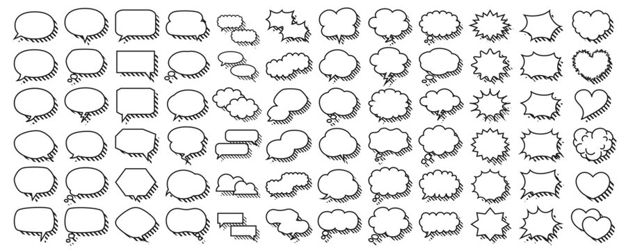 Simple speech bubble set with striped shadow