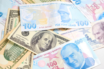 Turkish lira and united states dollars isolated