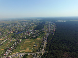 Aerial view of the saburb landscape (drone image). Near Kiev