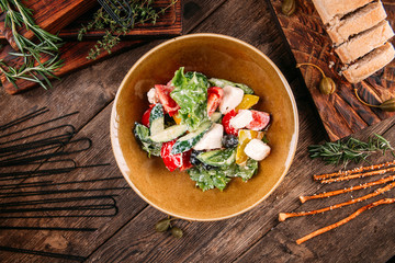 Greek salad with fresh vegetables cheese olives 