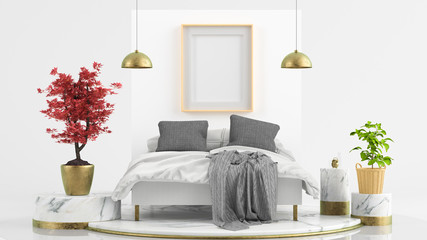 Frame poster mock up on surreal bedroom scene