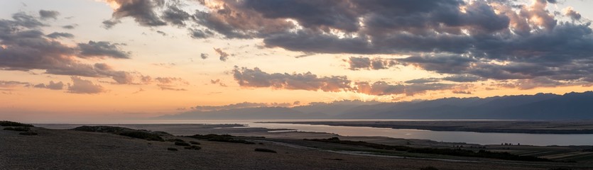 Panorama Sunset Issyk Kul Lake Kyrgyzstan