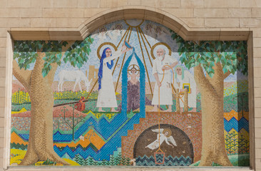 A mosaic mural icon of the Baptism of Christ inside the Church of the Virgin in Old Cairo