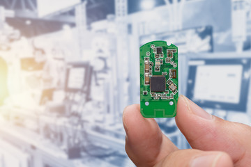 Small computer processing unit system on micro chip printed circuit board(PCB) at finger size.