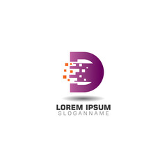 Letter D pixel logo with Technology template concept network icon vector
