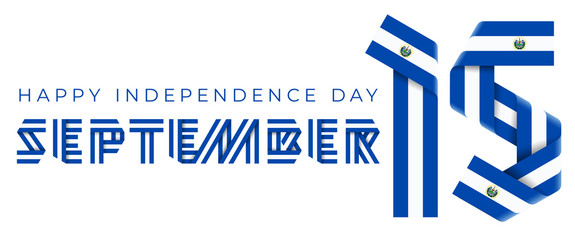 September 15, El Salvador Independence Day congratulatory design with salvadoran flag colors.