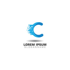 Letter C pixel logo with Technology template concept network icon vector