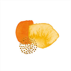 Abstract modern watercolor brush. Black, orange, red, gold, yellow watercolor Illustration isolated on white background. Wedding card. Minimal business card, poster, logo.