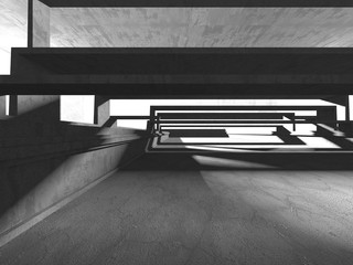 Dark Concrete Wall Architecture. Empty Room