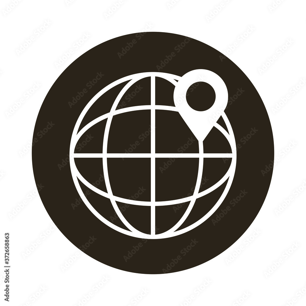 Poster sphere world planet with pin location block style icon