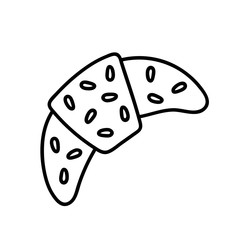 Croissant. Bread, bake, bakery. Sweet food. Vector line art illustration, icon, sticker. Black color. Isolated on white background. Stamp.