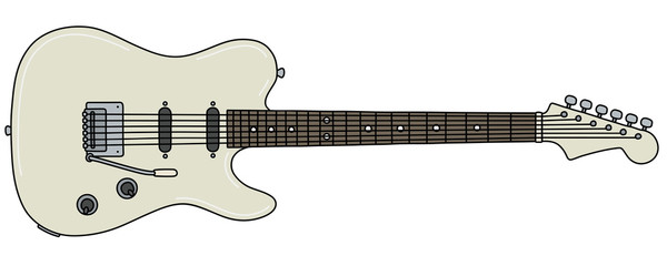 The vectorized hand drawing of a white electric guitar