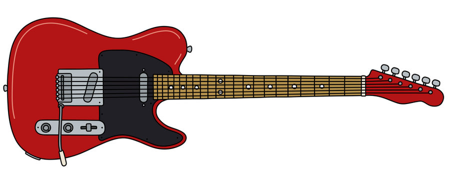 The vectorized hand drawing of a classic black and red electric guitar