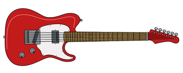 The vectorized hand drawing of a classic red electric guitar